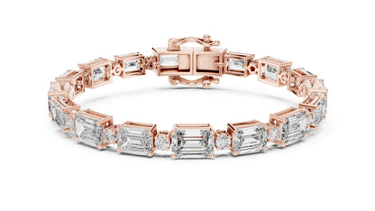 14k Rose Gold Emerald/Round Lab-Grown Diamond Engagement Bracelet | Pure Carat
