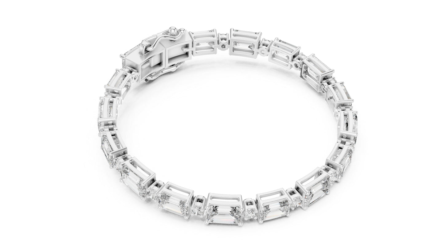 14k Rose Gold Emerald/Round Lab-Grown Diamond Engagement Bracelet | Pure Carat