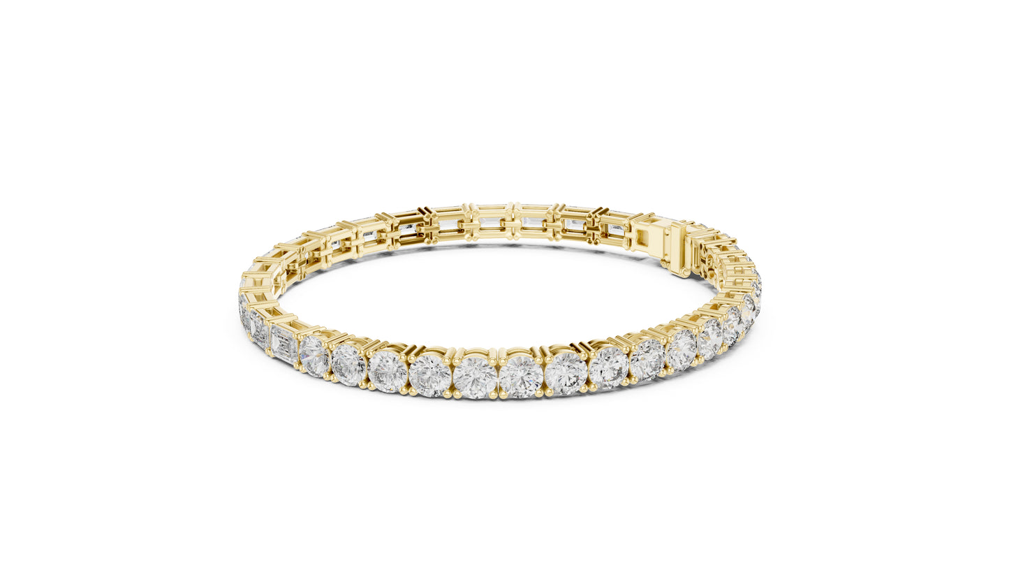 18k Yellow Gold Emerald/Round Lab-Grown Diamond Everyday Wear Bracelet | Pure Carat