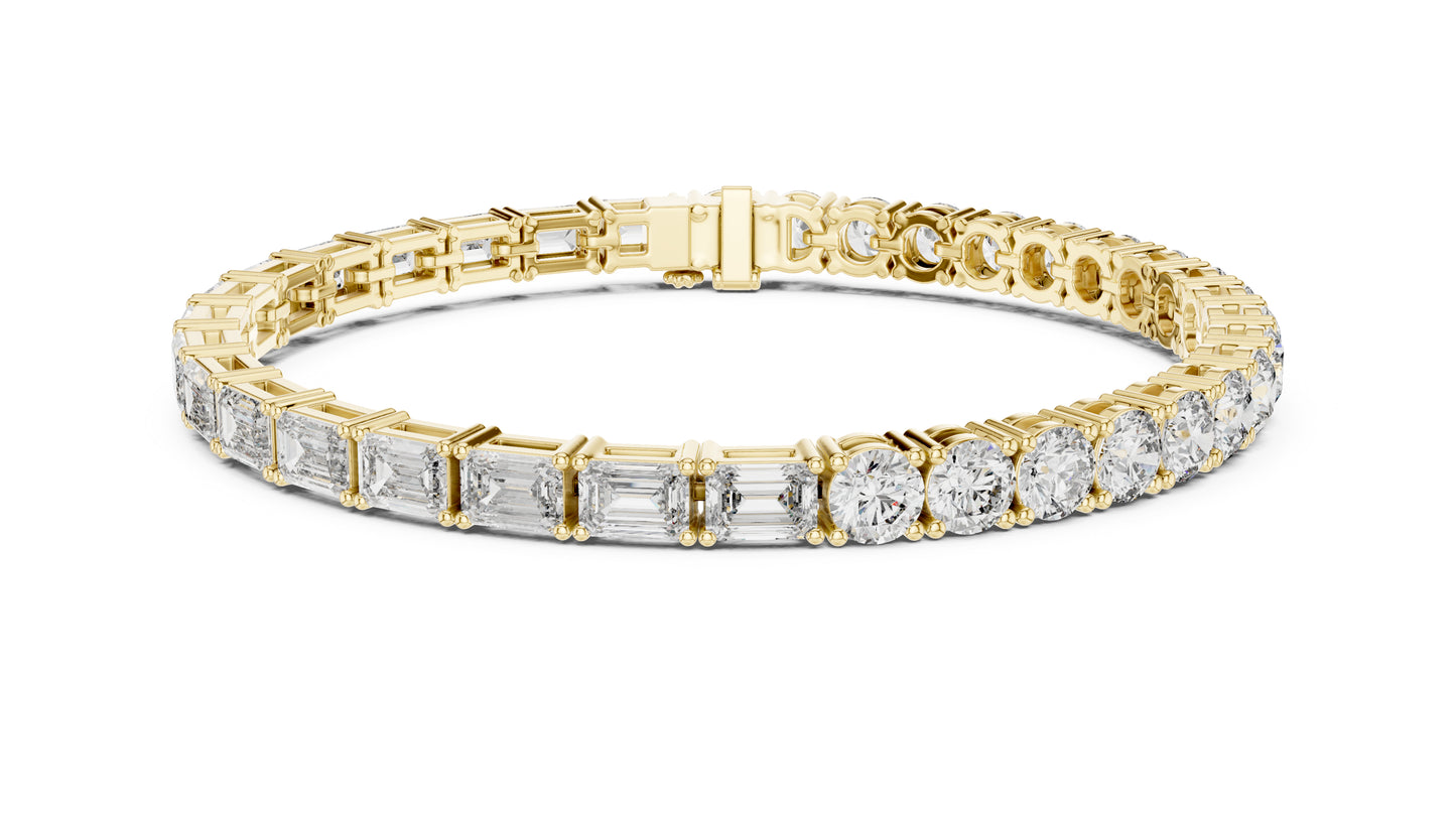 18k Yellow Gold Emerald/Round Lab-Grown Diamond Everyday Wear Bracelet | Pure Carat