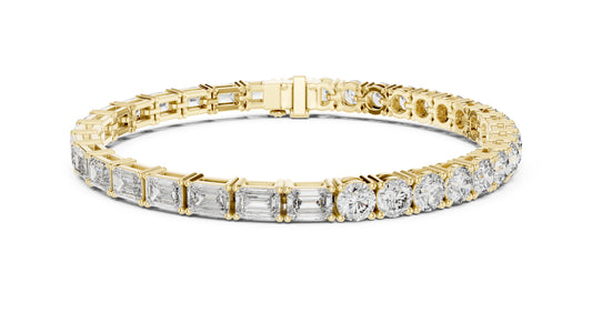 18k Yellow Gold Emerald/Round Lab-Grown Diamond Everyday Wear Bracelet | Pure Carat