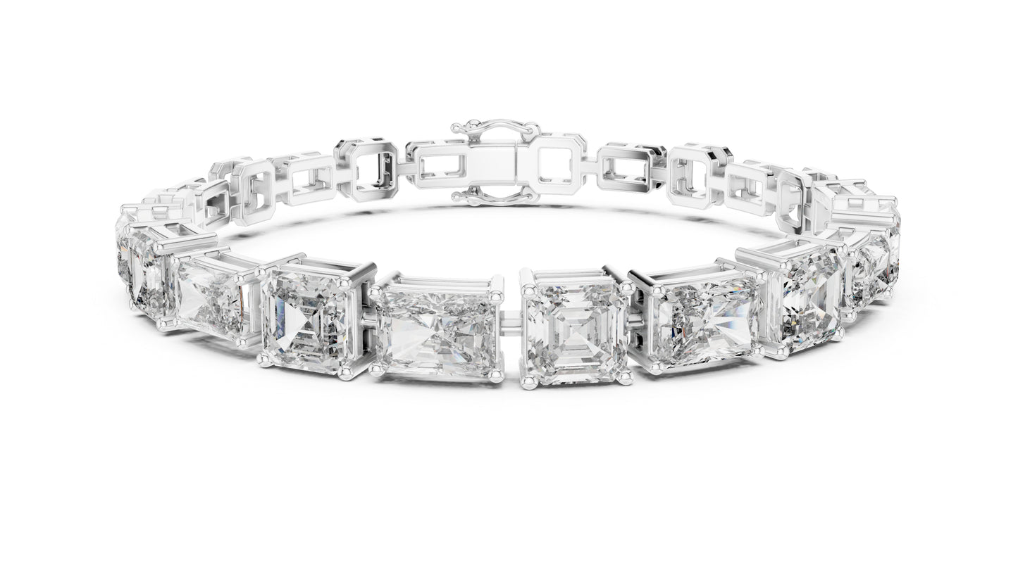 18k White Gold Radiant/Emerald Lab-Grown Diamond Office Wear Bracelet | Pure Carat