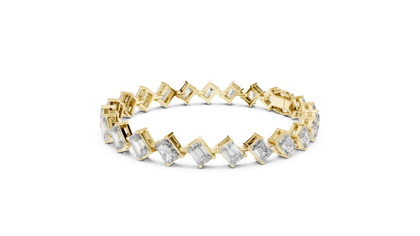 18k Yellow Gold Emerald/Radiant Lab-Grown Diamond Anniversary Bracelet for Women | Pure Carat