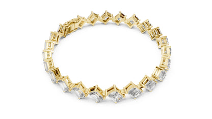 18k Yellow Gold Emerald/Radiant Lab-Grown Diamond Anniversary Bracelet for Women | Pure Carat