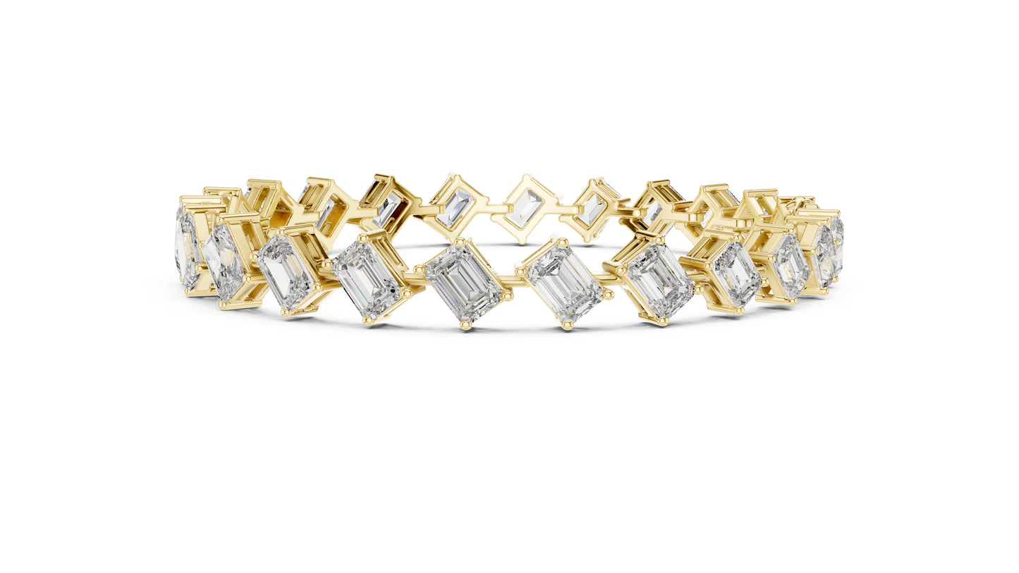 18k Yellow Gold Emerald/Radiant Lab-Grown Diamond Anniversary Bracelet for Women | Pure Carat
