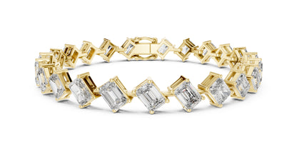 18k Yellow Gold Emerald/Radiant Lab-Grown Diamond Anniversary Bracelet for Women | Pure Carat