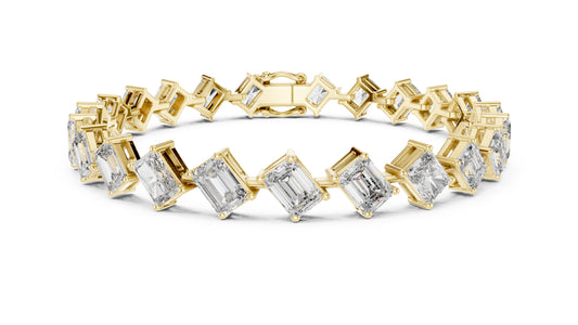 18k Yellow Gold Emerald/Radiant Lab-Grown Diamond Anniversary Bracelet for Women | Pure Carat