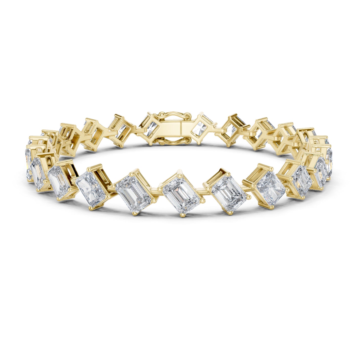 18k Yellow Gold Emerald/Radiant Lab-Grown Diamond Anniversary Bracelet for Women | Pure Carat