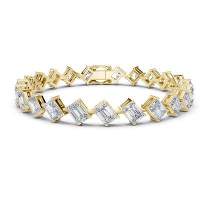 18k Yellow Gold Emerald/Radiant Lab-Grown Diamond Anniversary Bracelet for Women | Pure Carat