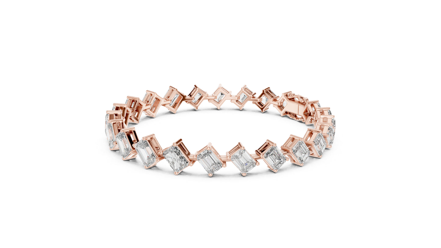 18k Yellow Gold Emerald/Radiant Lab-Grown Diamond Anniversary Bracelet for Women | Pure Carat