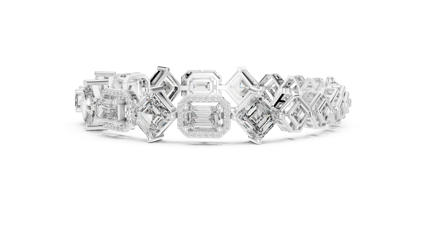 14k White Gold Emerald/Emerald/Round Lab-Grown Diamond Bridal Bracelet for Women | Pure Carat