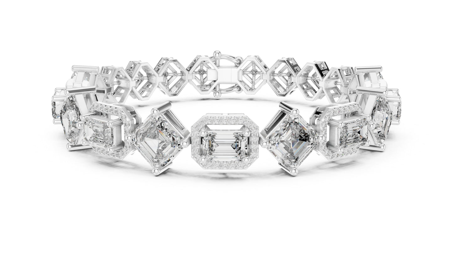 14k White Gold Emerald/Emerald/Round Lab-Grown Diamond Bridal Bracelet for Women | Pure Carat