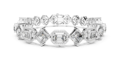 14k White Gold Emerald/Emerald/Round Lab-Grown Diamond Bridal Bracelet for Women | Pure Carat