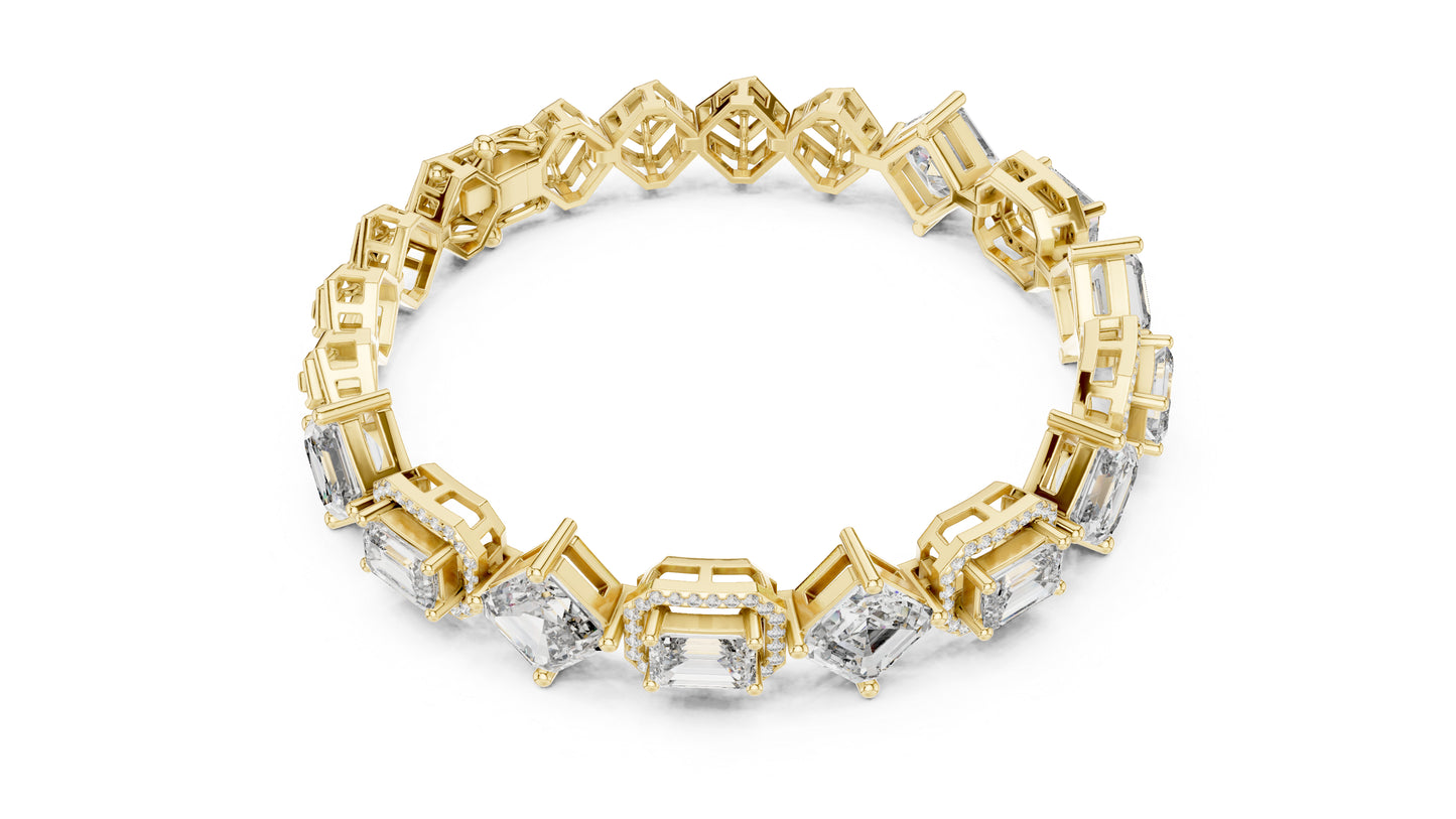 14k White Gold Emerald/Emerald/Round Lab-Grown Diamond Bridal Bracelet for Women | Pure Carat