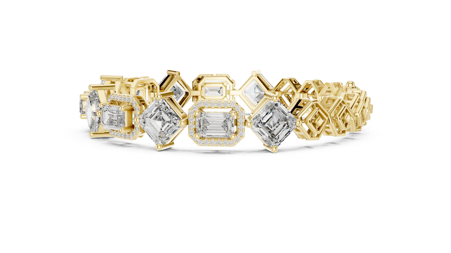 14k White Gold Emerald/Emerald/Round Lab-Grown Diamond Bridal Bracelet for Women | Pure Carat