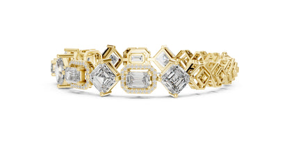 14k White Gold Emerald/Emerald/Round Lab-Grown Diamond Bridal Bracelet for Women | Pure Carat