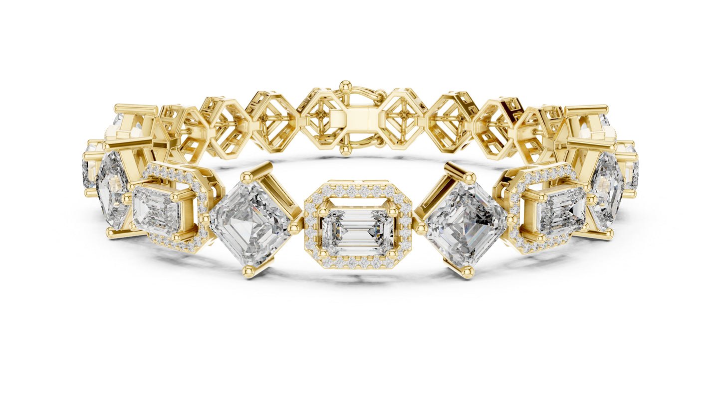 14k White Gold Emerald/Emerald/Round Lab-Grown Diamond Bridal Bracelet for Women | Pure Carat