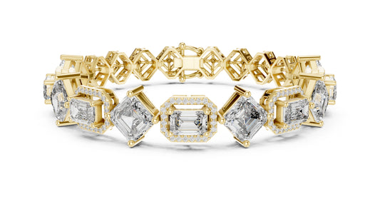 14k White Gold Emerald/Emerald/Round Lab-Grown Diamond Bridal Bracelet for Women | Pure Carat