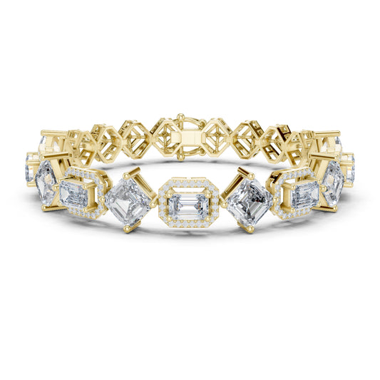 14k White Gold Emerald/Emerald/Round Lab-Grown Diamond Bridal Bracelet for Women | Pure Carat