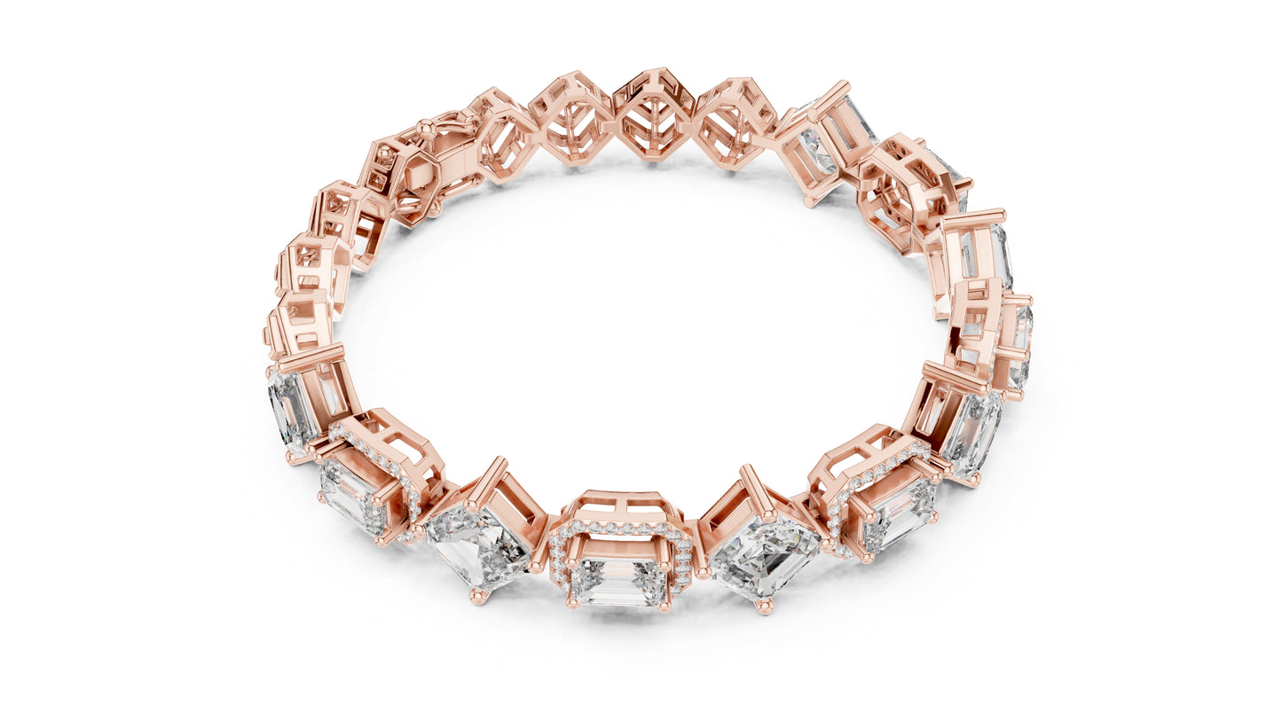 14k White Gold Emerald/Emerald/Round Lab-Grown Diamond Bridal Bracelet for Women | Pure Carat