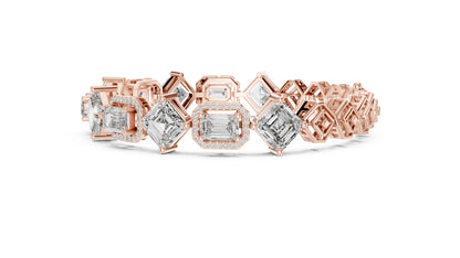 14k White Gold Emerald/Emerald/Round Lab-Grown Diamond Bridal Bracelet for Women | Pure Carat