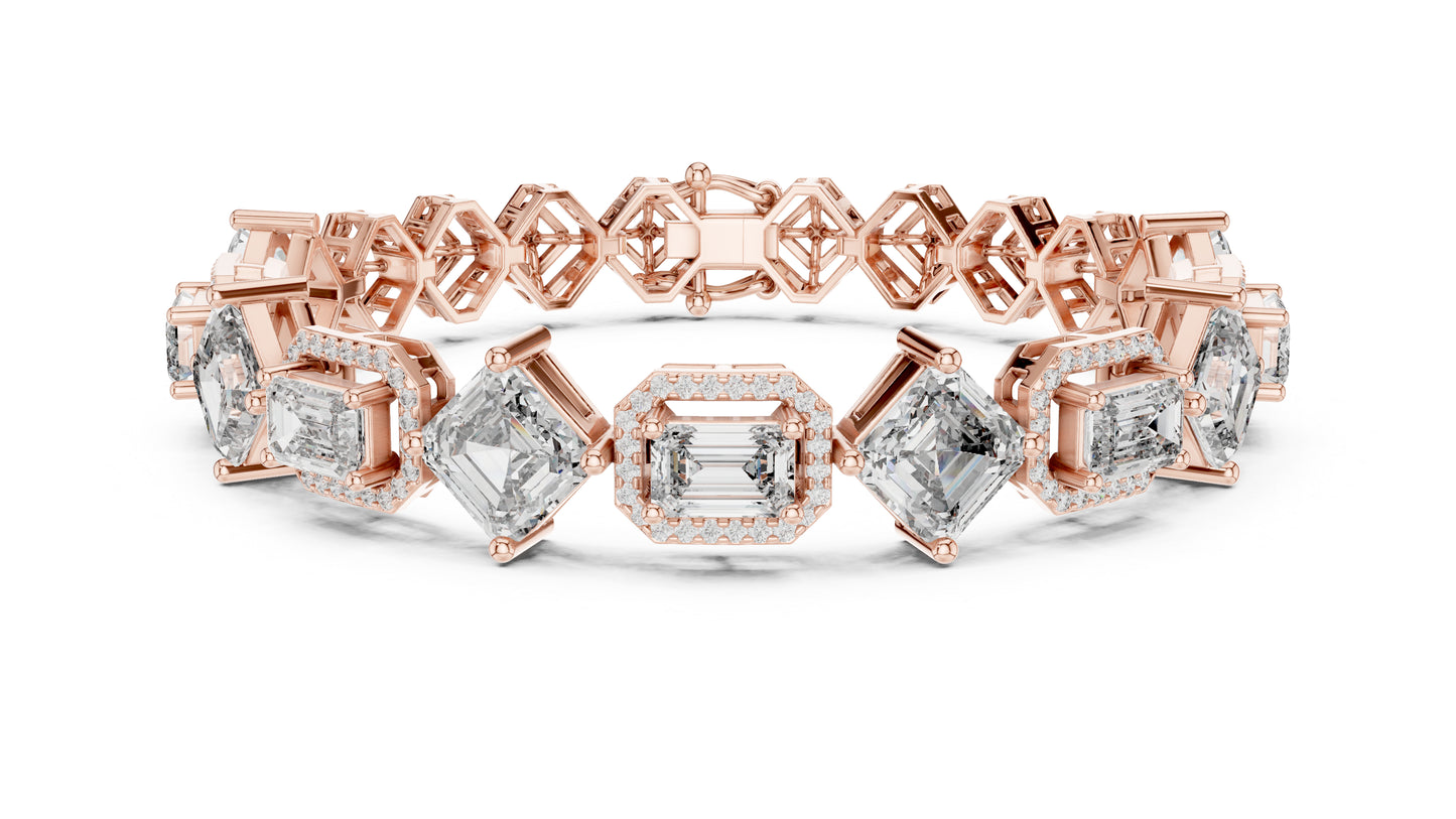 14k White Gold Emerald/Emerald/Round Lab-Grown Diamond Bridal Bracelet for Women | Pure Carat