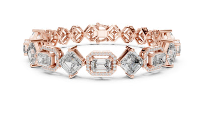 14k White Gold Emerald/Emerald/Round Lab-Grown Diamond Bridal Bracelet for Women | Pure Carat