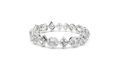 14k White Gold Emerald/Emerald/Round Lab-Grown Diamond Bridal Bracelet for Women | Pure Carat