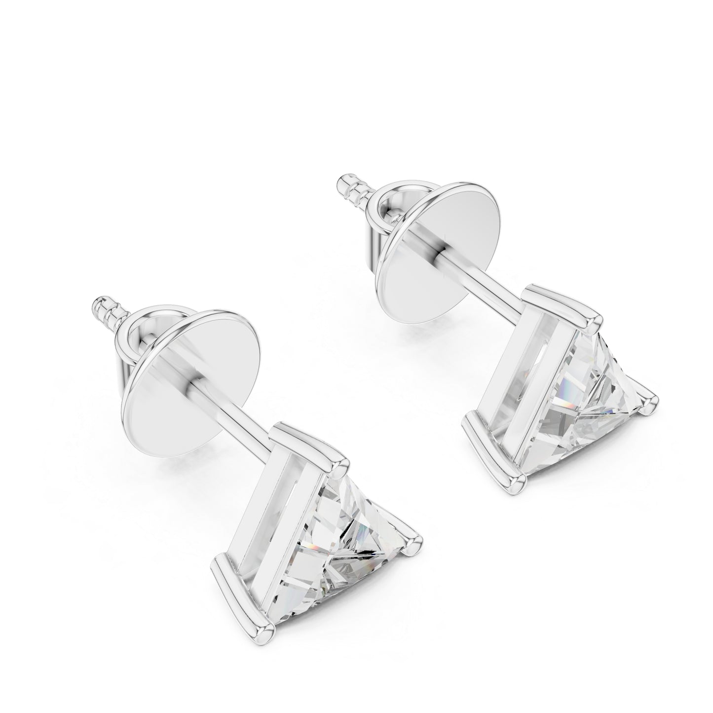 14K White Gold Triangle Lab-Grown Diamond Stud Earrings | PureCarat