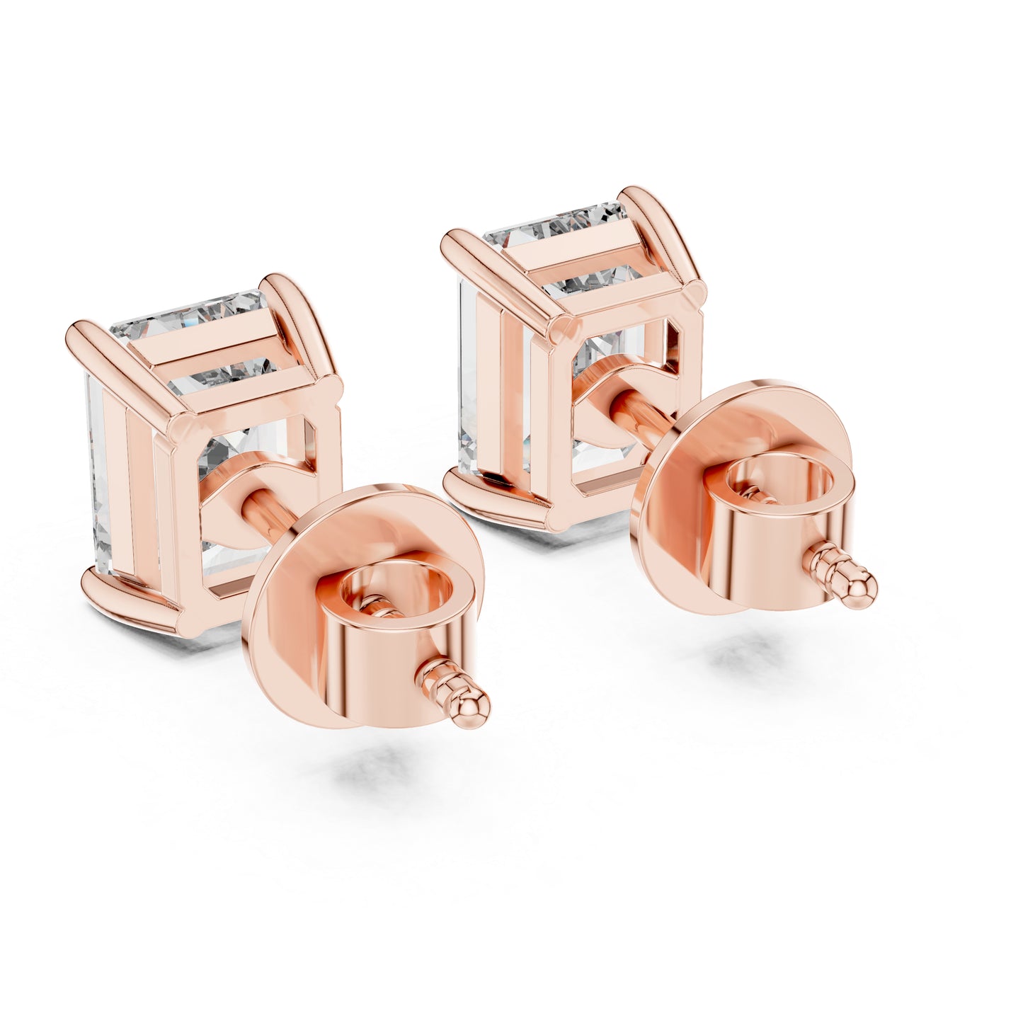 PureCarat Emerald Lab-Grown Diamond Stud Earrings in 14K Rose Gold