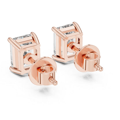 PureCarat Emerald Lab-Grown Diamond Stud Earrings in 14K Rose Gold