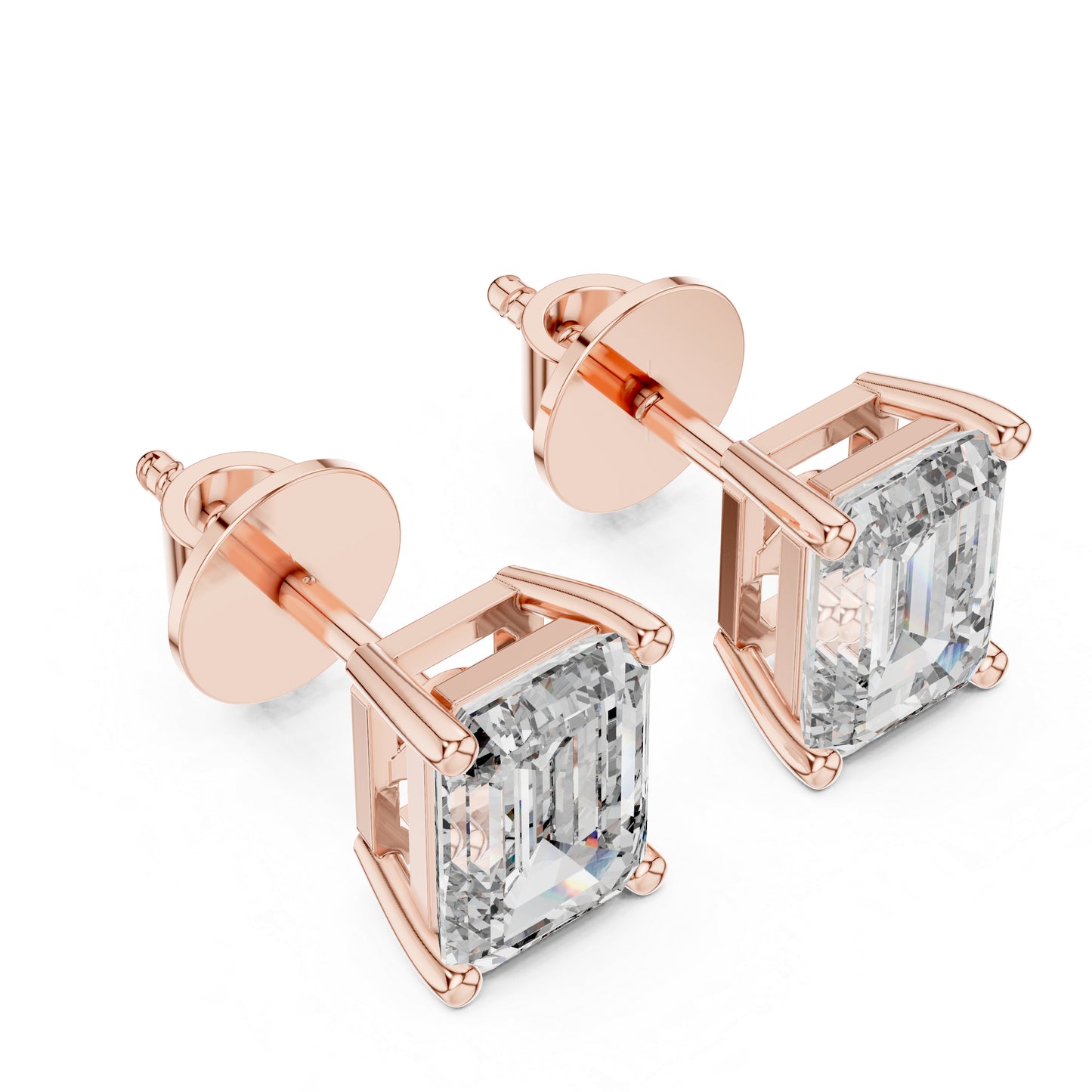 PureCarat Emerald Lab-Grown Diamond Stud Earrings in 14K Rose Gold