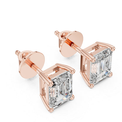 PureCarat Emerald Lab-Grown Diamond Stud Earrings in 14K Rose Gold