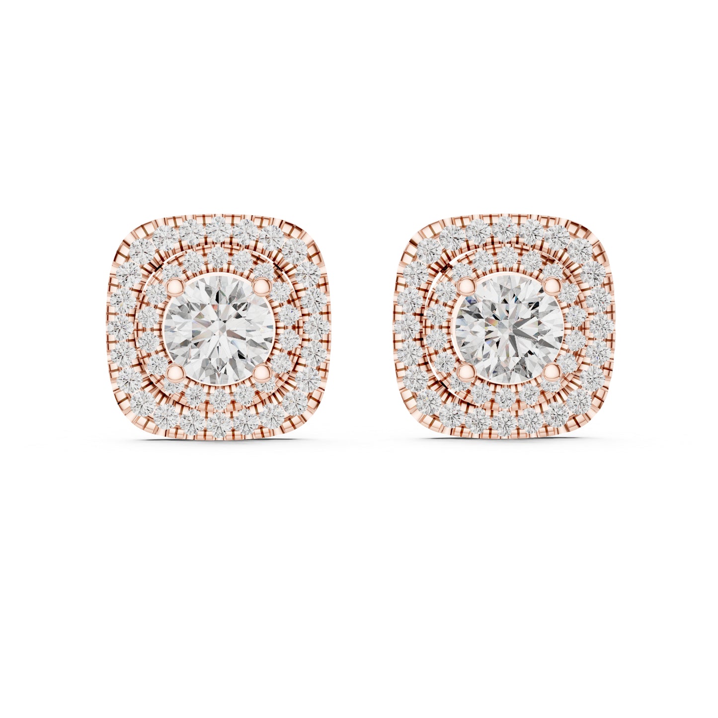 Round Lab-Grown Diamond Drop Earrings in 18K Rose Gold | PureCarat
