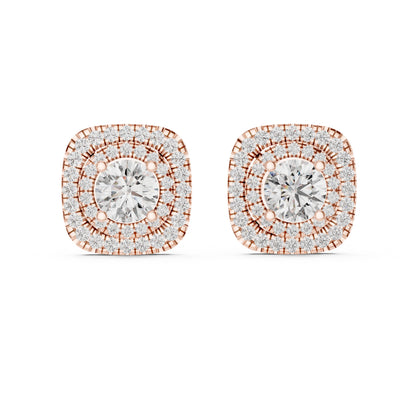 Round Lab-Grown Diamond Drop Earrings in 18K Rose Gold | PureCarat