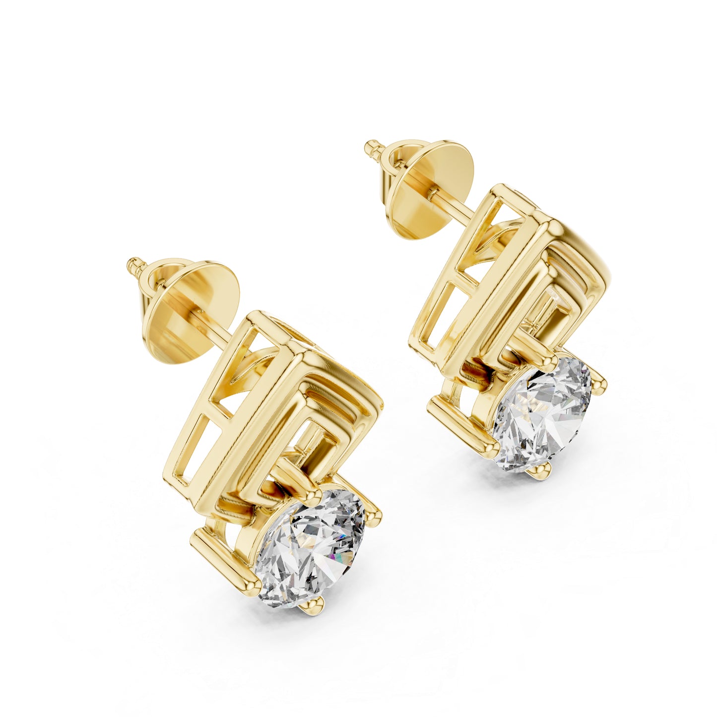 18K Yellow Gold Round Lab-Grown Diamond Drop Earrings | PureCarat