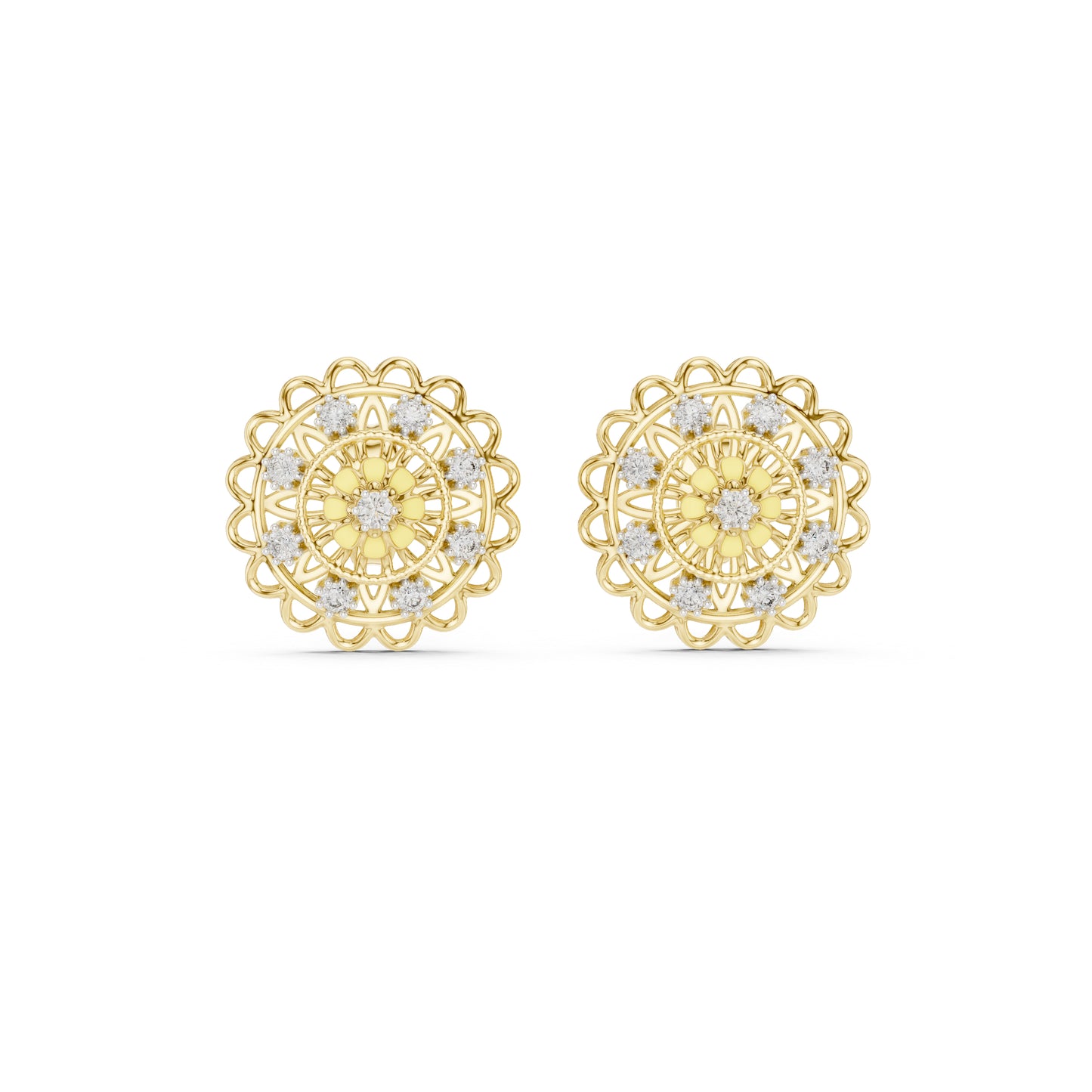 18K Yellow Gold Round Lab-Grown Diamond Earrings for Women | Wedding Wear | Pure Carat