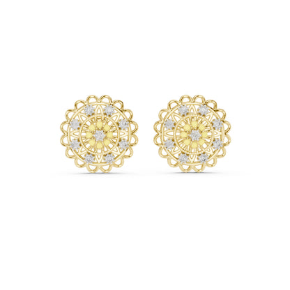 18K Yellow Gold Round Lab-Grown Diamond Earrings for Women | Wedding Wear | Pure Carat