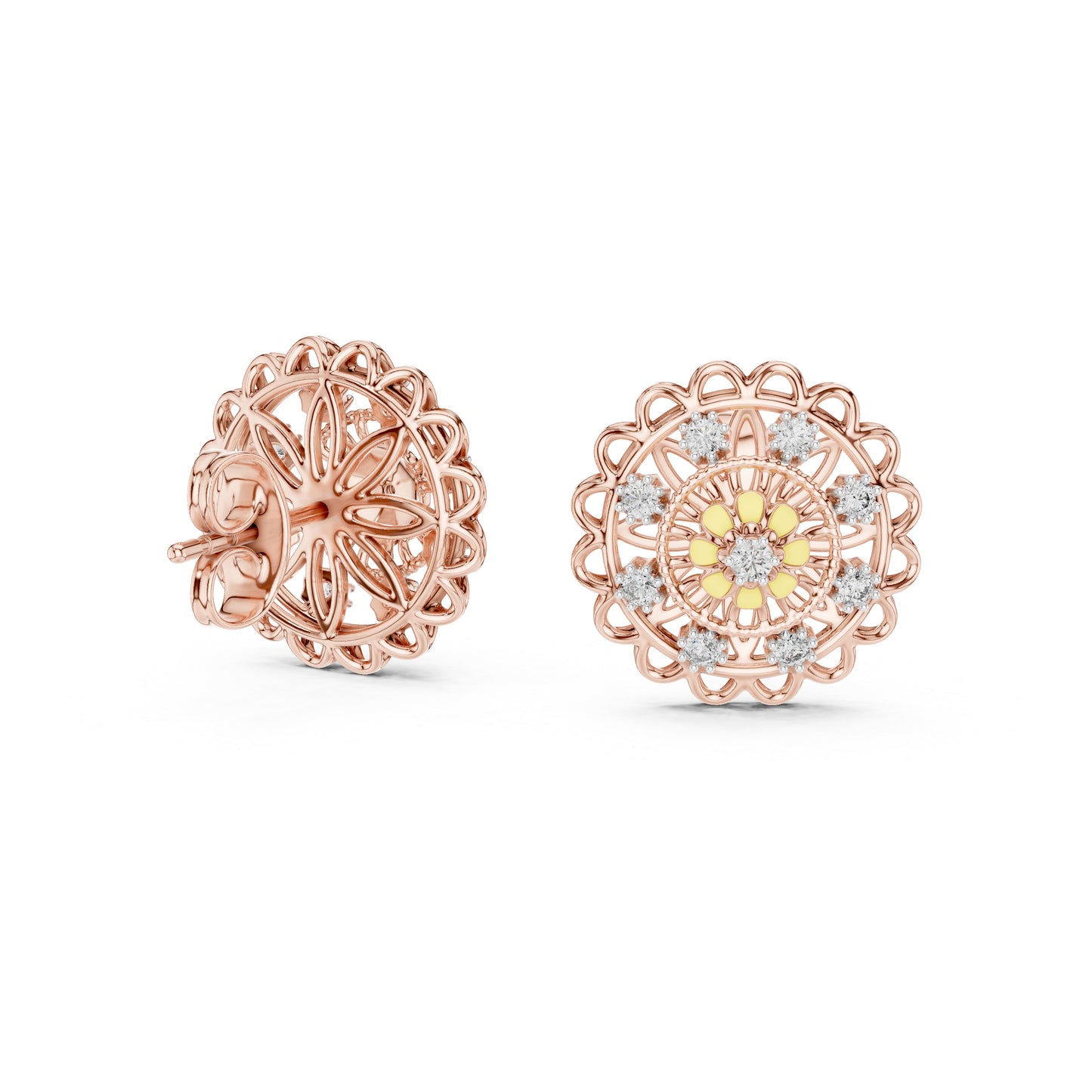 18K Yellow Gold Round Lab-Grown Diamond Earrings for Women | Wedding Wear | Pure Carat