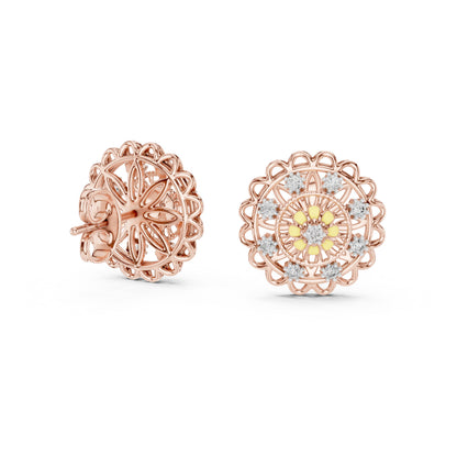 18K Yellow Gold Round Lab-Grown Diamond Earrings for Women | Wedding Wear | Pure Carat