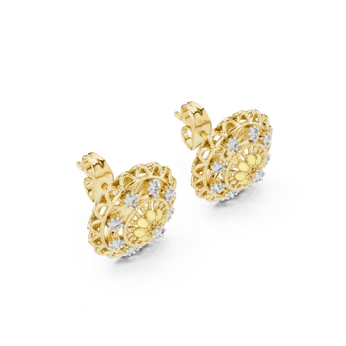18K Yellow Gold Round Lab-Grown Diamond Earrings for Women | Wedding Wear | Pure Carat