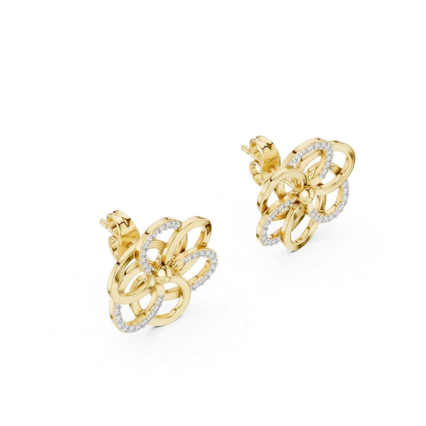 18K Yellow Gold Round Cut Diamond Stud Earrings for Women | Engagement Wear | Pure Carat