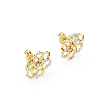 18K Yellow Gold Round Cut Diamond Stud Earrings for Women | Engagement Wear | Pure Carat