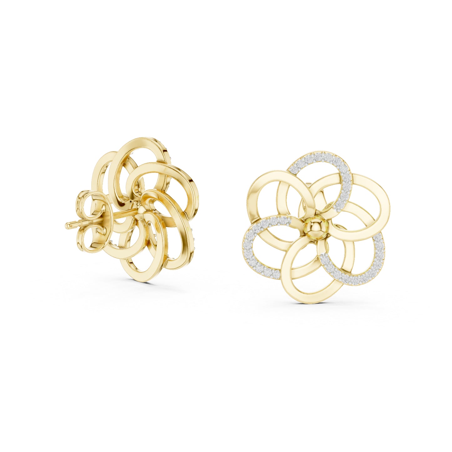 18K Yellow Gold Round Cut Diamond Stud Earrings for Women | Engagement Wear | Pure Carat