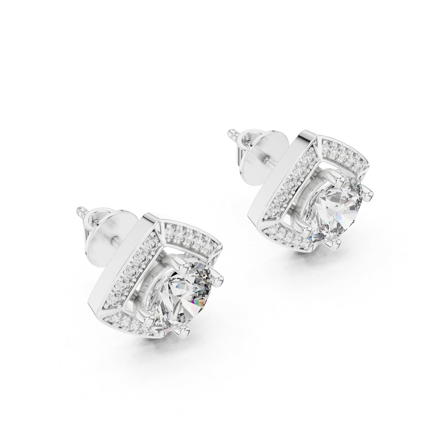Women’s Round Lab-Grown Diamond Stud Earrings in 18K White Gold