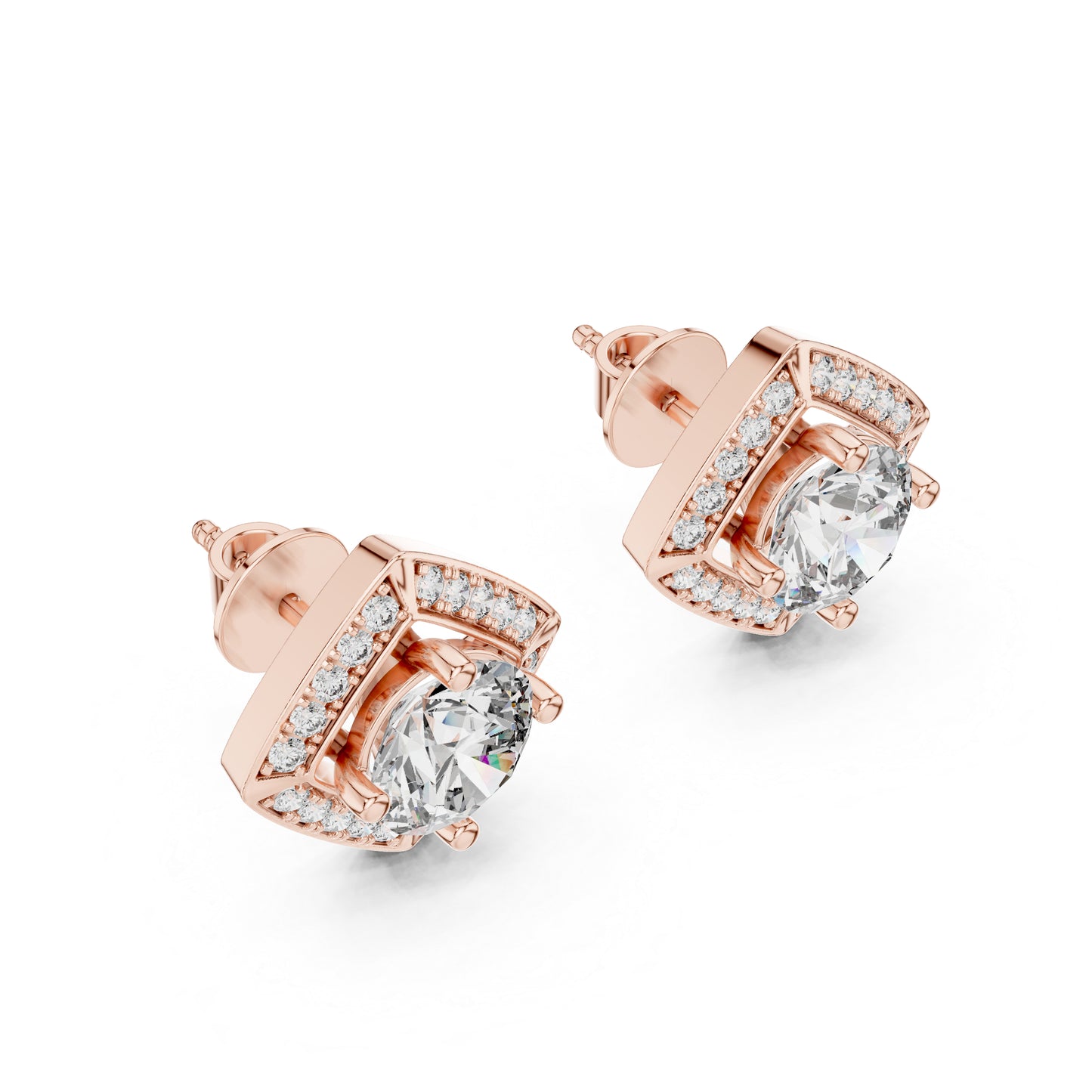 Women’s Round Lab-Grown Diamond Stud Earrings in 18K White Gold