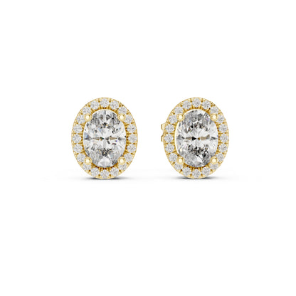 14K Yellow Gold Oval & Round Lab-Grown Diamond Earrings for Women | Bridal Collection | Pure Carat