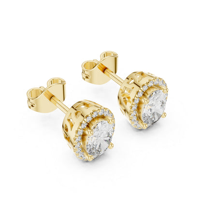 14K Yellow Gold Oval & Round Lab-Grown Diamond Earrings for Women | Bridal Collection | Pure Carat