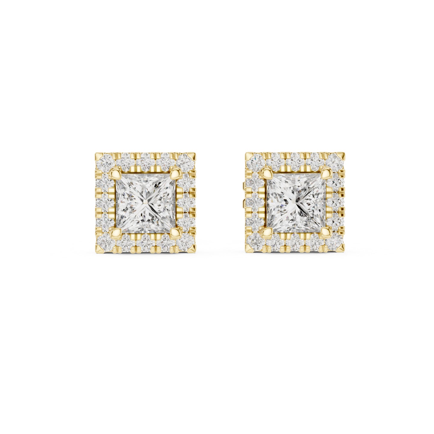 18K Rose Gold Princess & Round Cut Diamond Stud Earrings for Women | Engagement Wear | Pure Carat