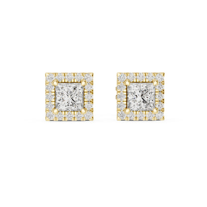18K Rose Gold Princess & Round Cut Diamond Stud Earrings for Women | Engagement Wear | Pure Carat